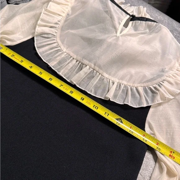 Zara Elegant Black and Cream Long Sleeve Dress - Picture 6 of 9